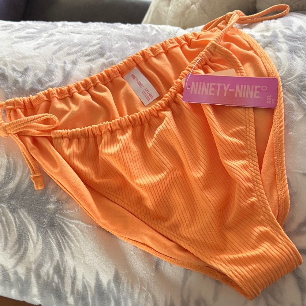 Ninety-Nine  Orange Ribbed  side  tie Bikini Bottoms XXL